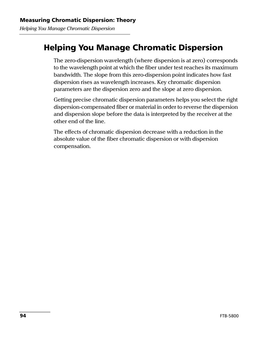 Helping you manage chromatic dispersion | EXFO FTB-5800 Chromatic Dispersion Analyzer for FTB-500 User Manual | Page 102 / 109