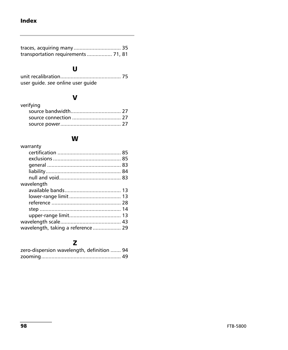 EXFO FTB-5800 Chromatic Dispersion Analyzer for FTB-500 User Manual | Page 106 / 109