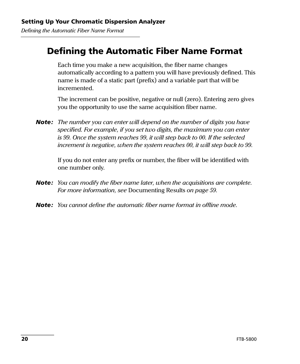 Defining the automatic fiber name format | EXFO FTB-5800 Chromatic Dispersion Analyzer for FTB-500 User Manual | Page 26 / 109