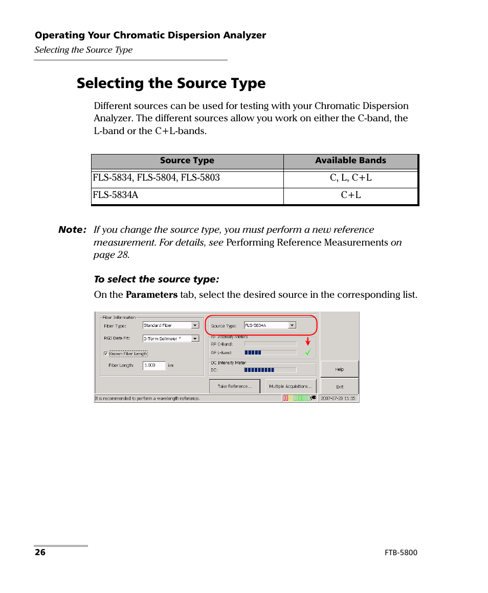 Selecting the source type | EXFO FTB-5800 Chromatic Dispersion Analyzer for FTB-500 User Manual | Page 32 / 109