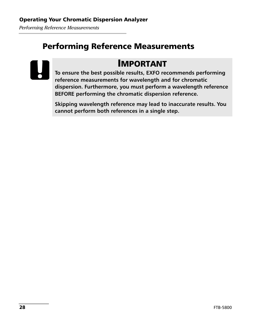 Performing reference measurements, Mportant | EXFO FTB-5800 Chromatic Dispersion Analyzer for FTB-500 User Manual | Page 34 / 109