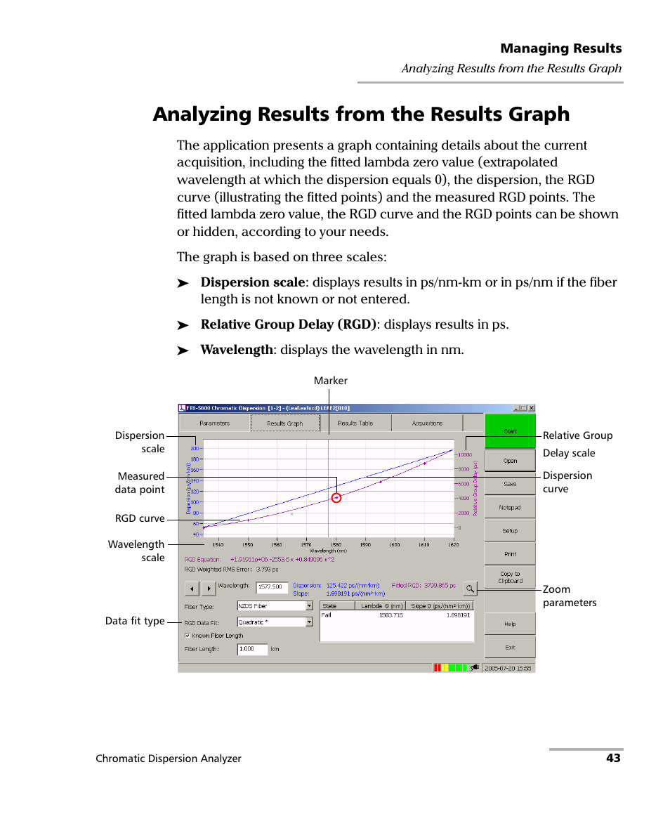 Analyzing results from the results graph | EXFO FTB-5800 Chromatic Dispersion Analyzer for FTB-500 User Manual | Page 49 / 109