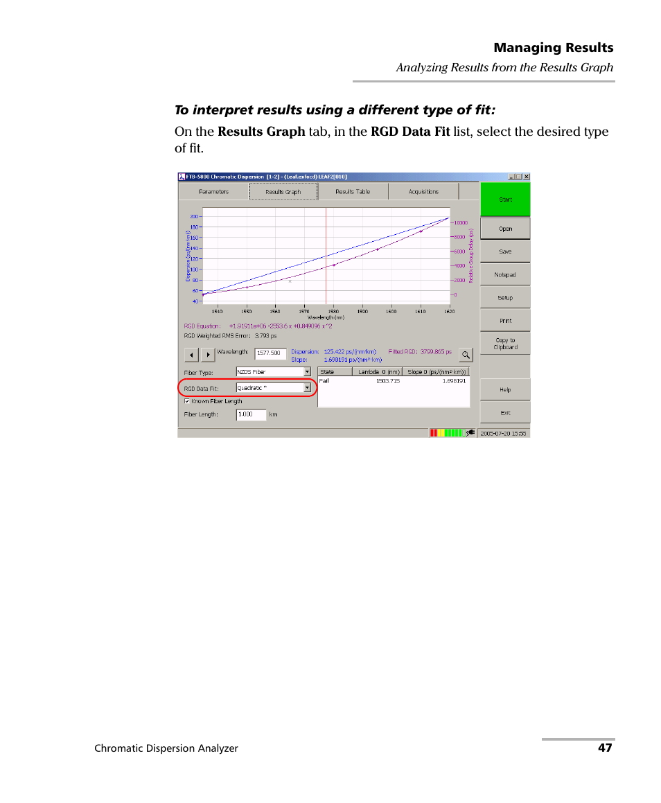 EXFO FTB-5800 Chromatic Dispersion Analyzer for FTB-500 User Manual | Page 53 / 109