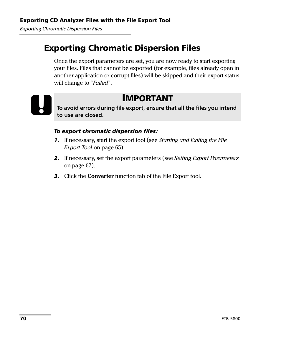 Exporting chromatic dispersion files, Mportant | EXFO FTB-5800 Chromatic Dispersion Analyzer for FTB-500 User Manual | Page 76 / 109