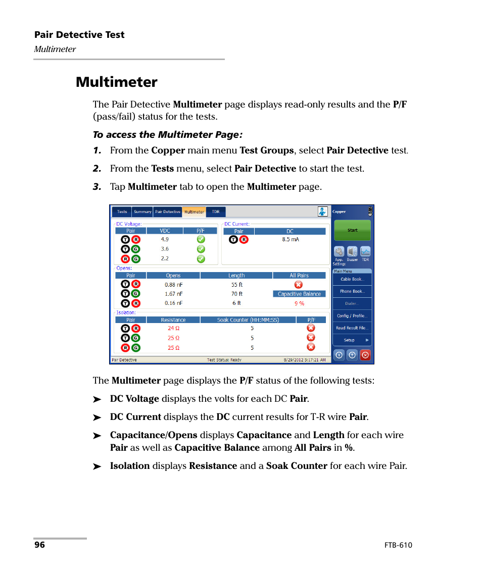 Multimeter | EXFO FTB-610 Wideband Copper Test Module User Manual | Page 104 / 326