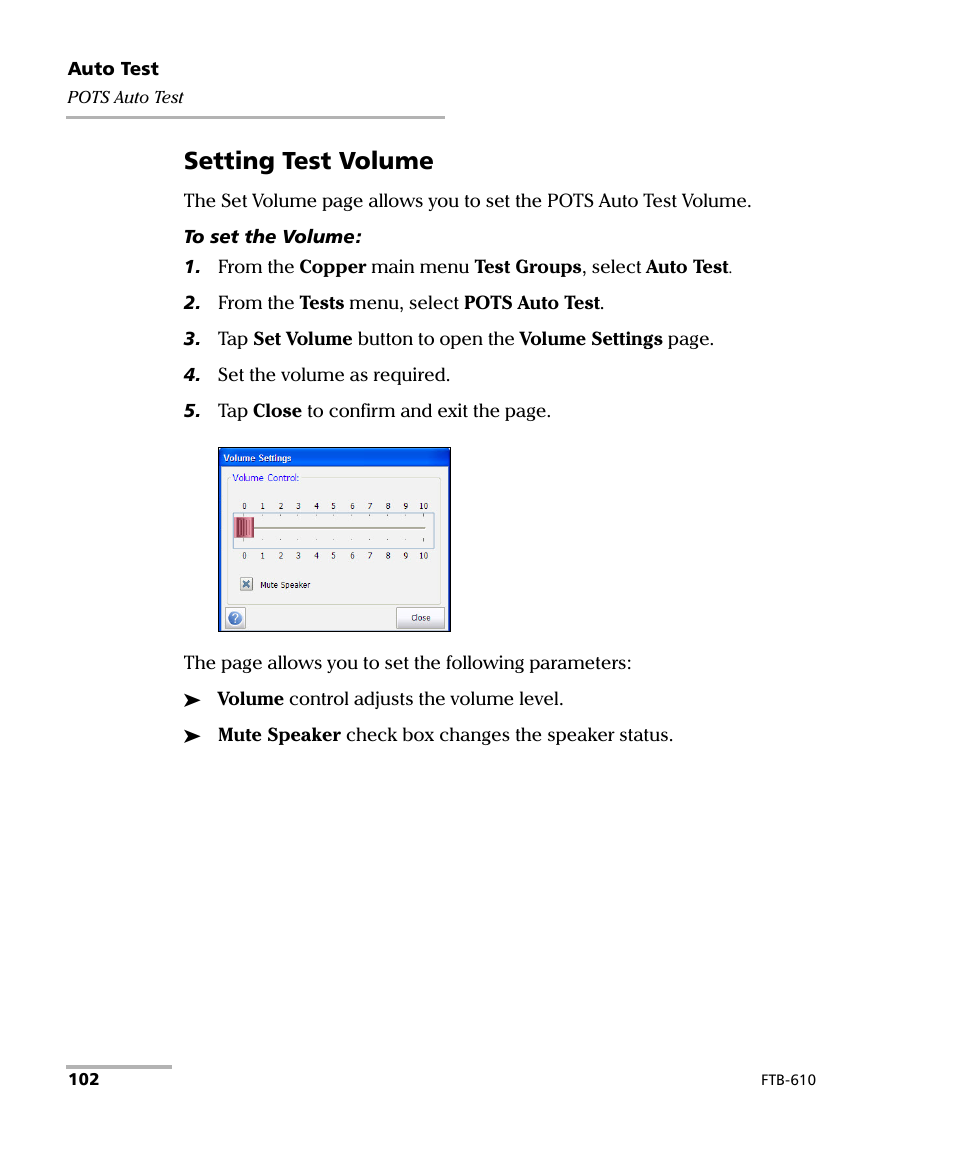 Setting test volume | EXFO FTB-610 Wideband Copper Test Module User Manual | Page 110 / 326