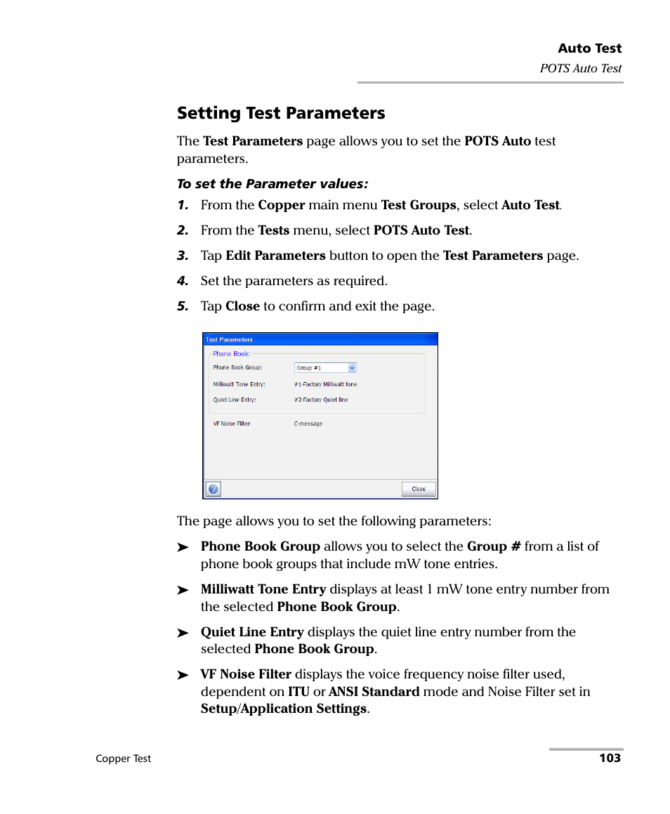 Setting test parameters | EXFO FTB-610 Wideband Copper Test Module User Manual | Page 111 / 326