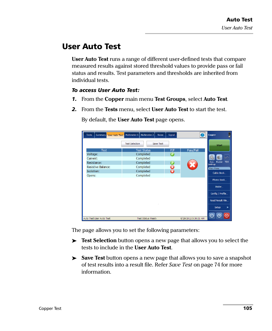 User auto test | EXFO FTB-610 Wideband Copper Test Module User Manual | Page 113 / 326