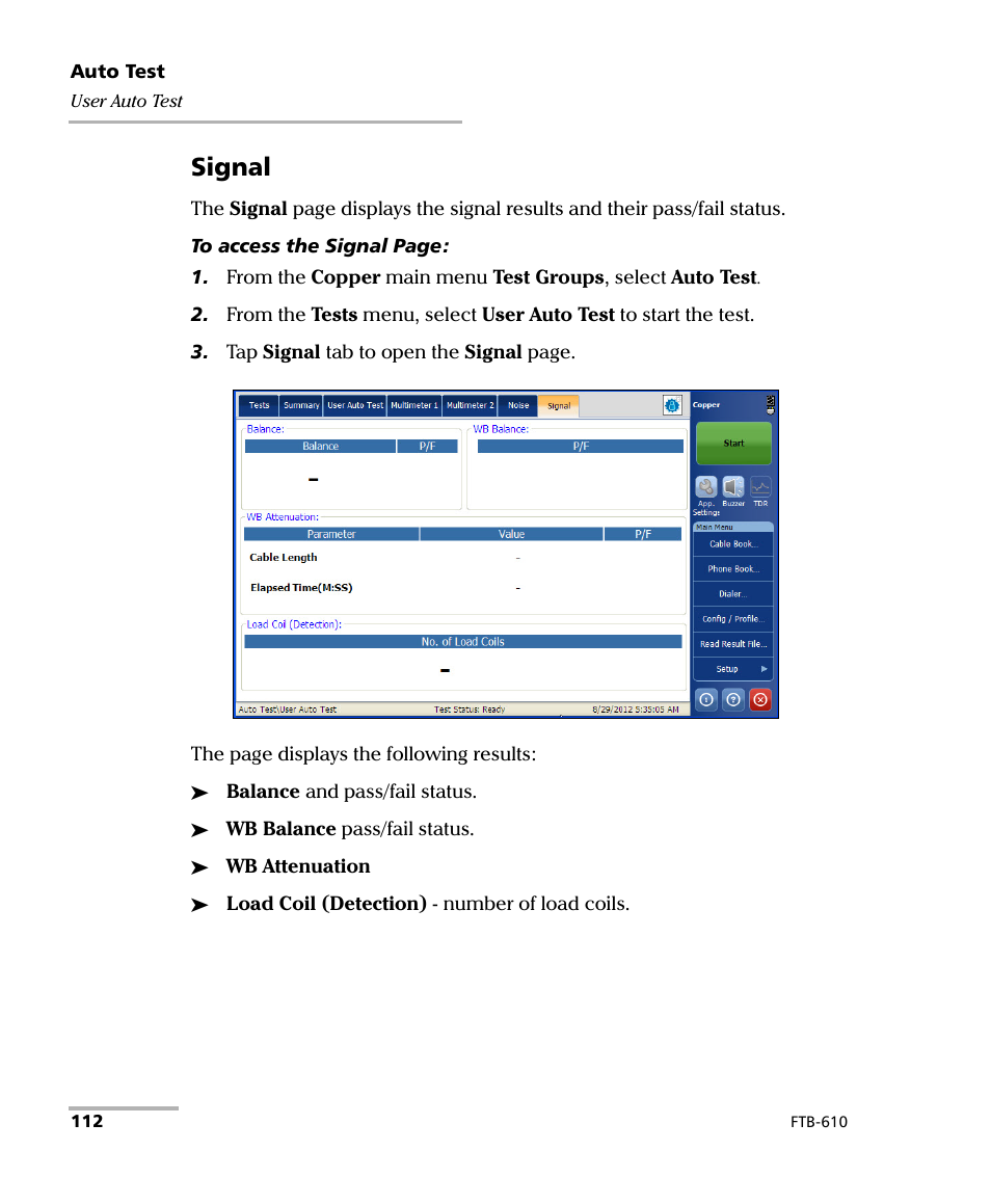 Signal | EXFO FTB-610 Wideband Copper Test Module User Manual | Page 120 / 326