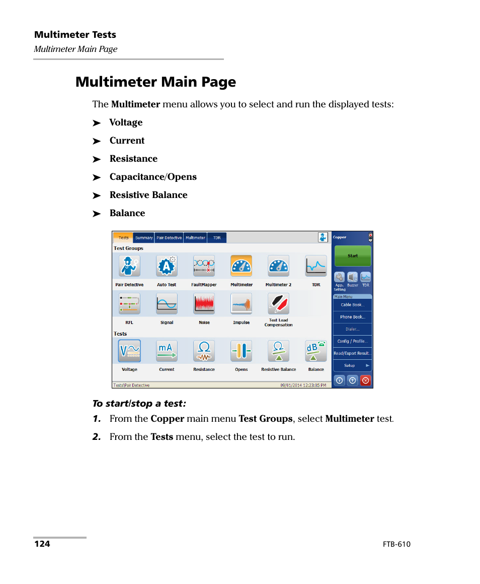 Multimeter main page | EXFO FTB-610 Wideband Copper Test Module User Manual | Page 132 / 326