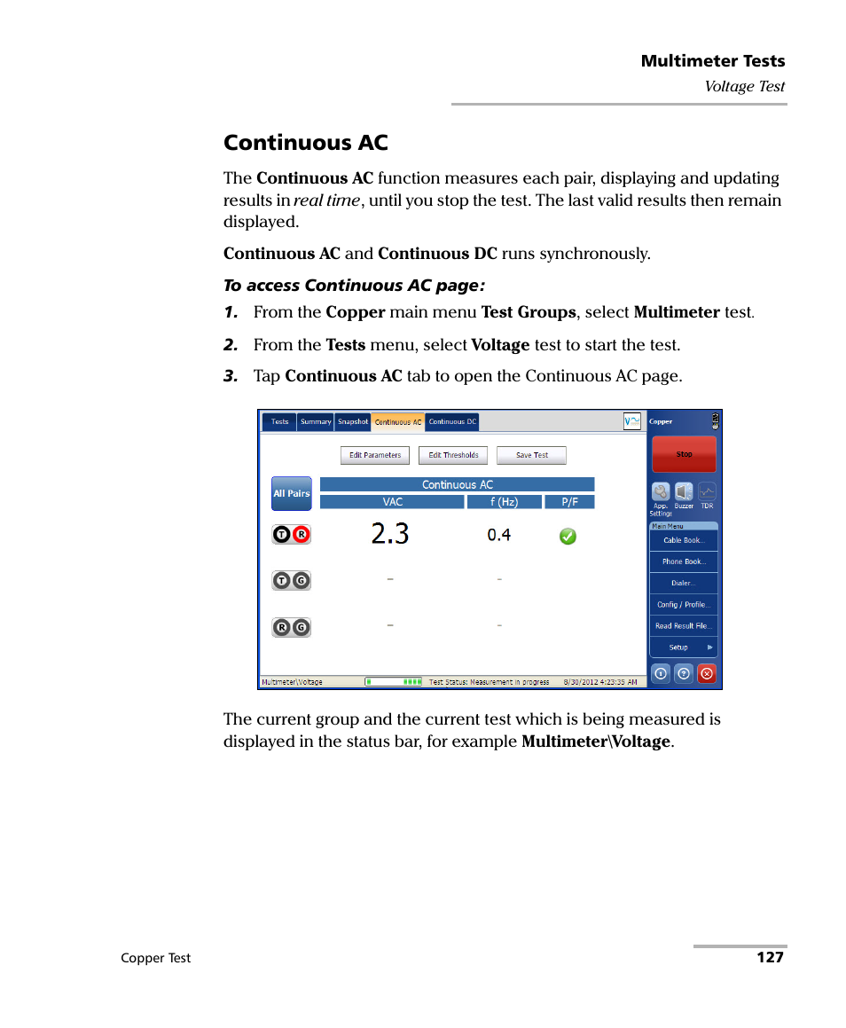 Continuous ac | EXFO FTB-610 Wideband Copper Test Module User Manual | Page 135 / 326