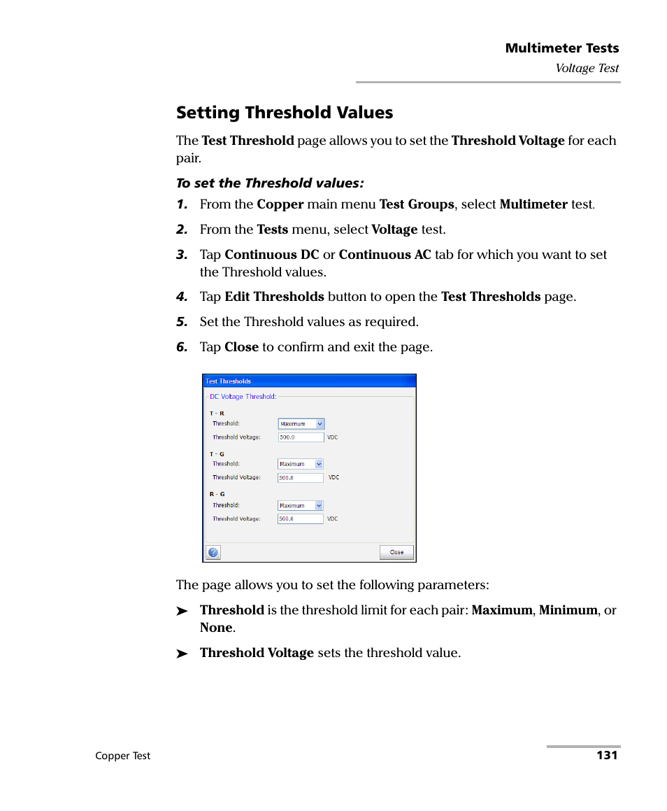 Setting threshold values | EXFO FTB-610 Wideband Copper Test Module User Manual | Page 139 / 326