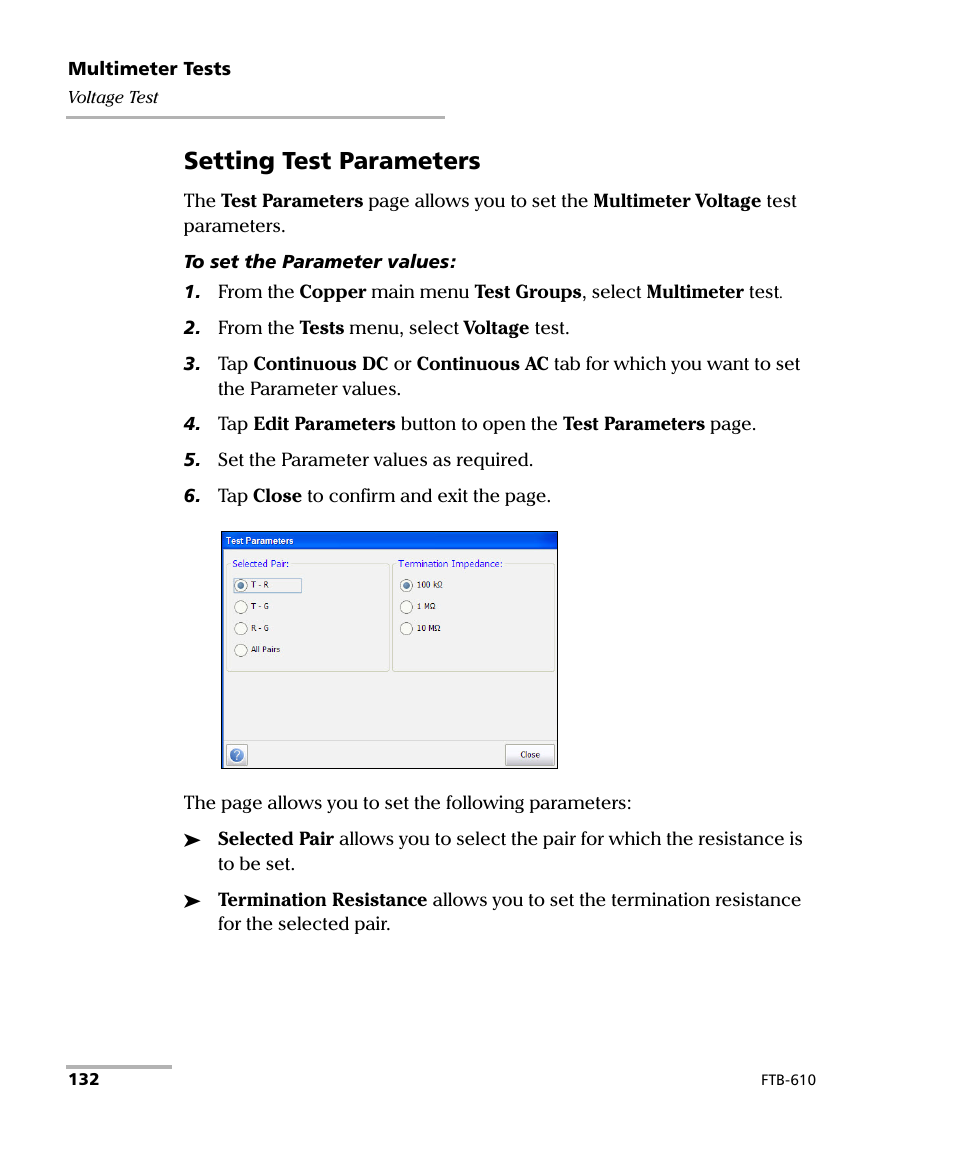 Setting test parameters | EXFO FTB-610 Wideband Copper Test Module User Manual | Page 140 / 326