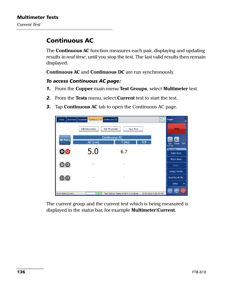 Continuous ac | EXFO FTB-610 Wideband Copper Test Module User Manual | Page 144 / 326