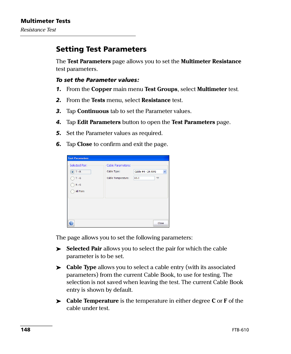 Setting test parameters | EXFO FTB-610 Wideband Copper Test Module User Manual | Page 156 / 326