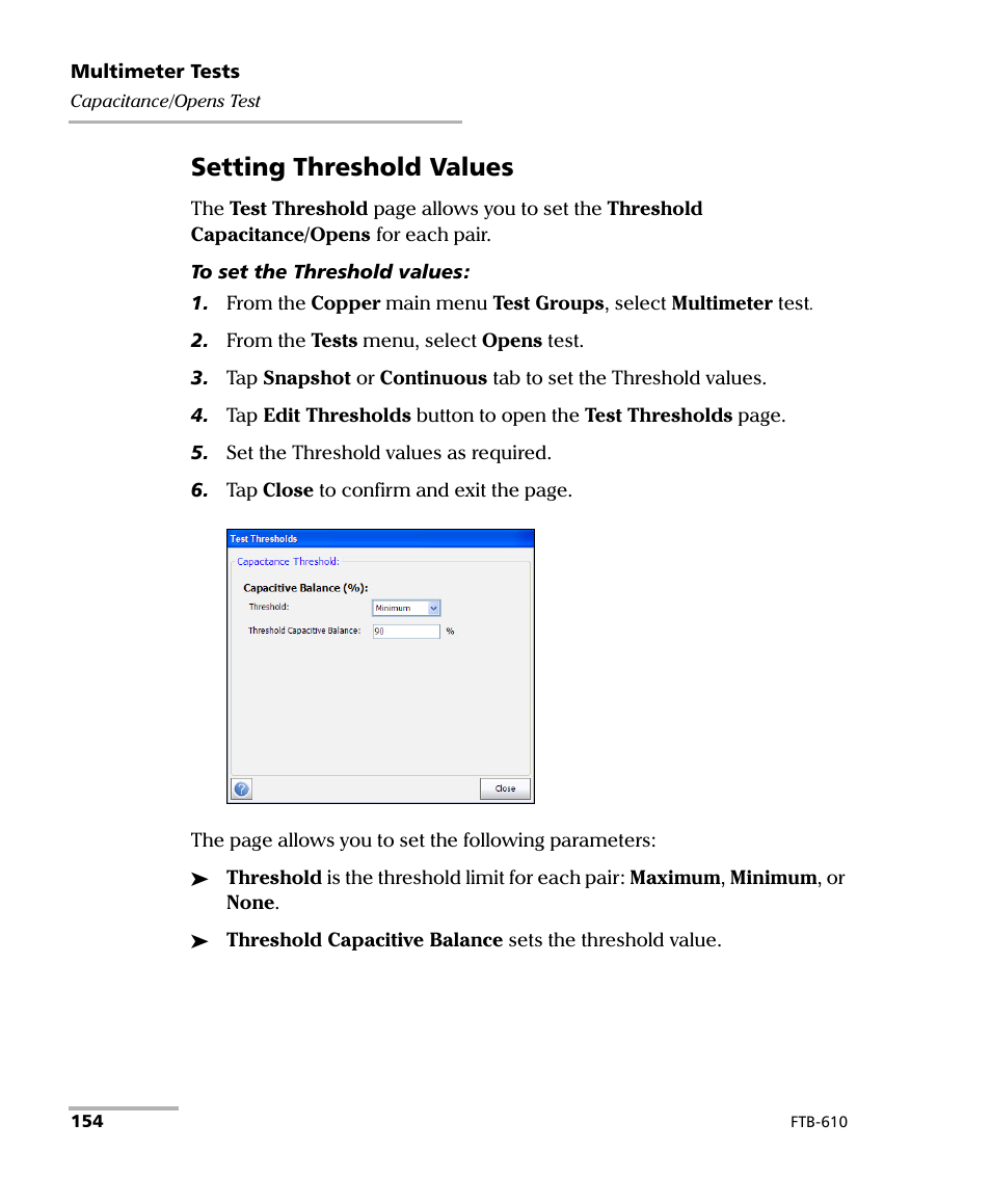 Setting threshold values | EXFO FTB-610 Wideband Copper Test Module User Manual | Page 162 / 326