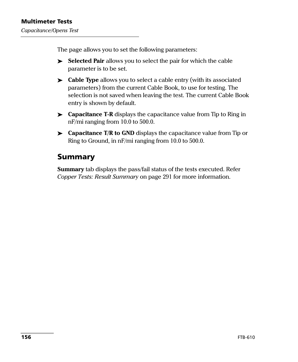 Summary | EXFO FTB-610 Wideband Copper Test Module User Manual | Page 164 / 326