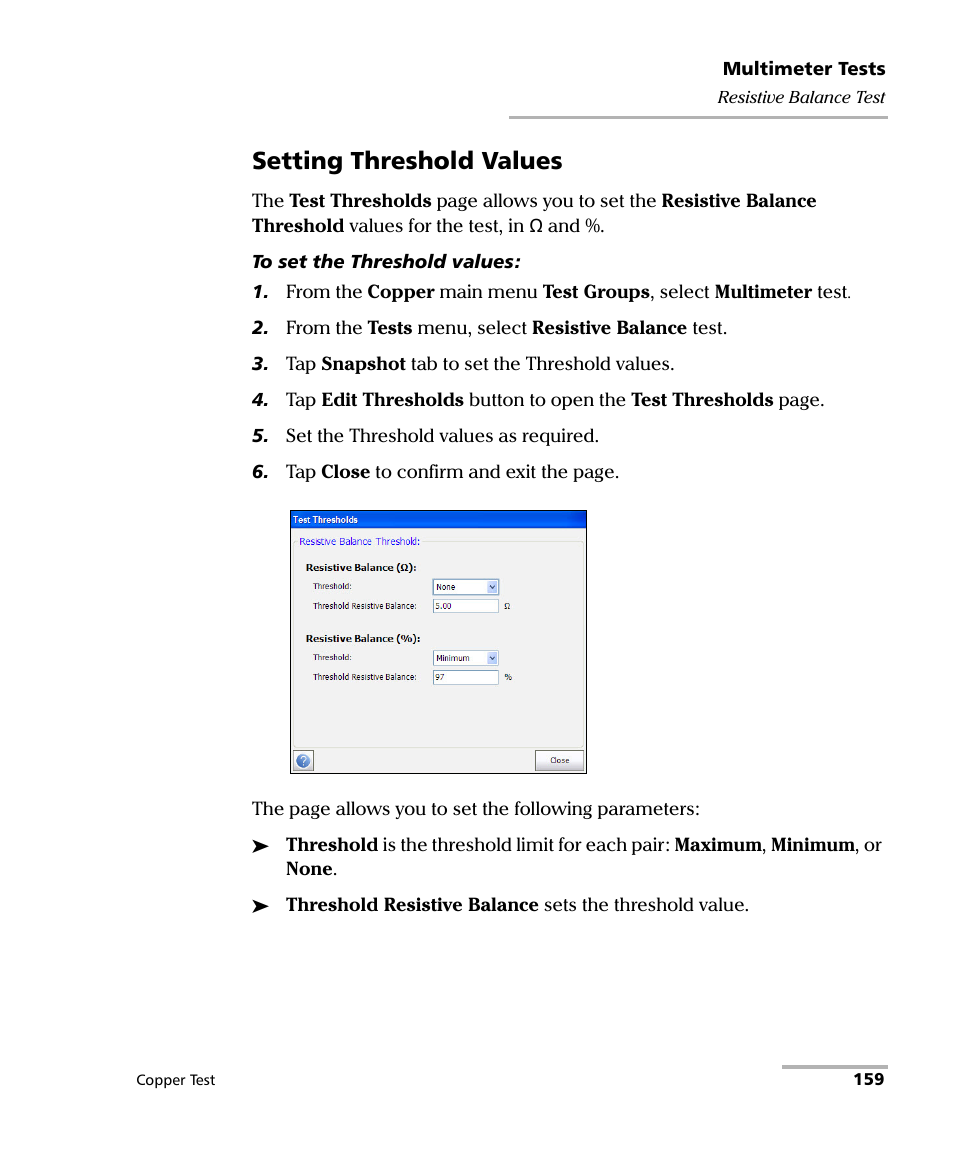 Setting threshold values | EXFO FTB-610 Wideband Copper Test Module User Manual | Page 167 / 326