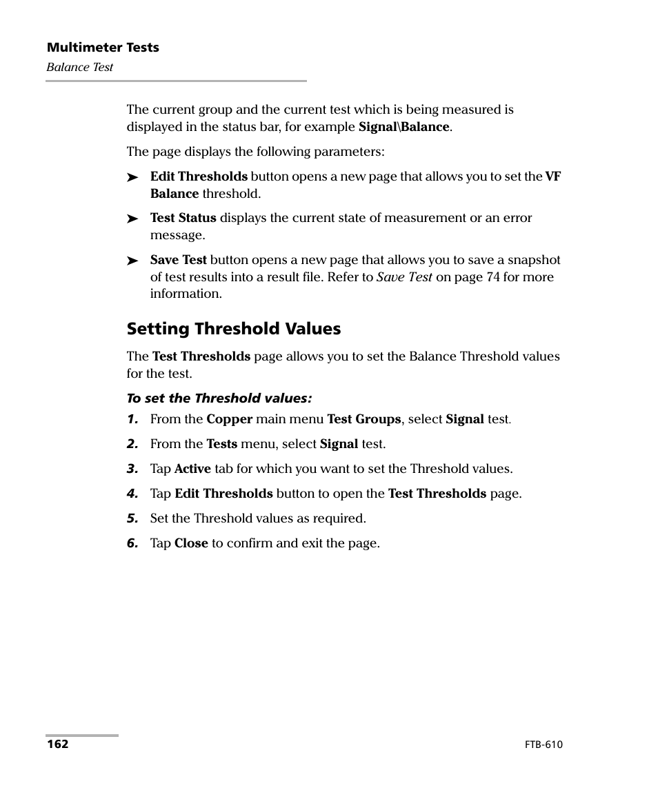 Setting threshold values | EXFO FTB-610 Wideband Copper Test Module User Manual | Page 170 / 326