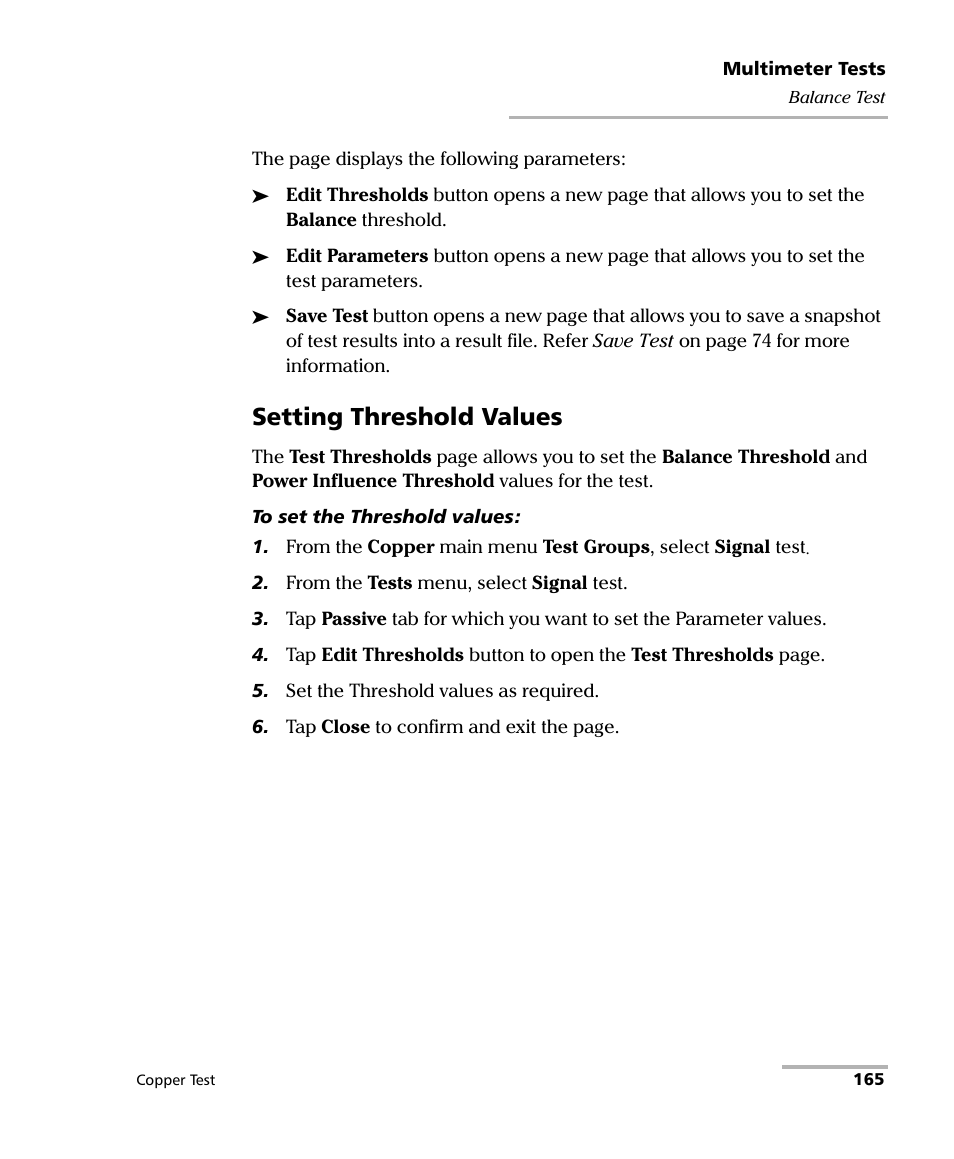 Setting threshold values | EXFO FTB-610 Wideband Copper Test Module User Manual | Page 173 / 326