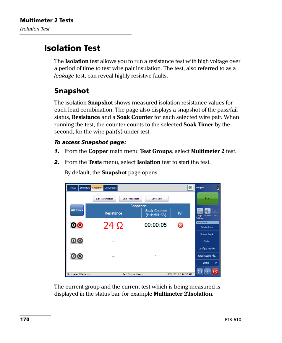 Isolation test, Snapshot | EXFO FTB-610 Wideband Copper Test Module User Manual | Page 178 / 326