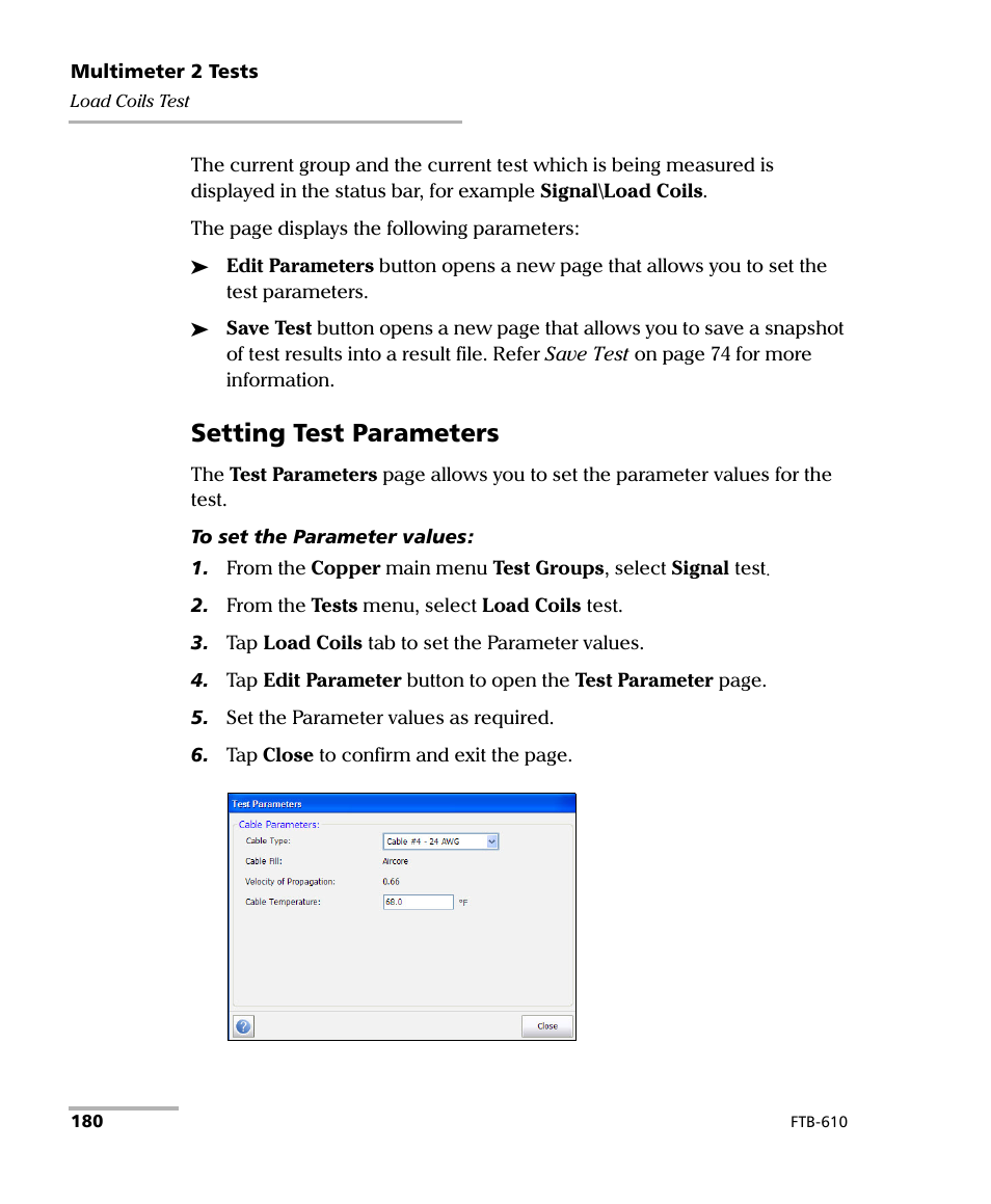 Setting test parameters | EXFO FTB-610 Wideband Copper Test Module User Manual | Page 188 / 326