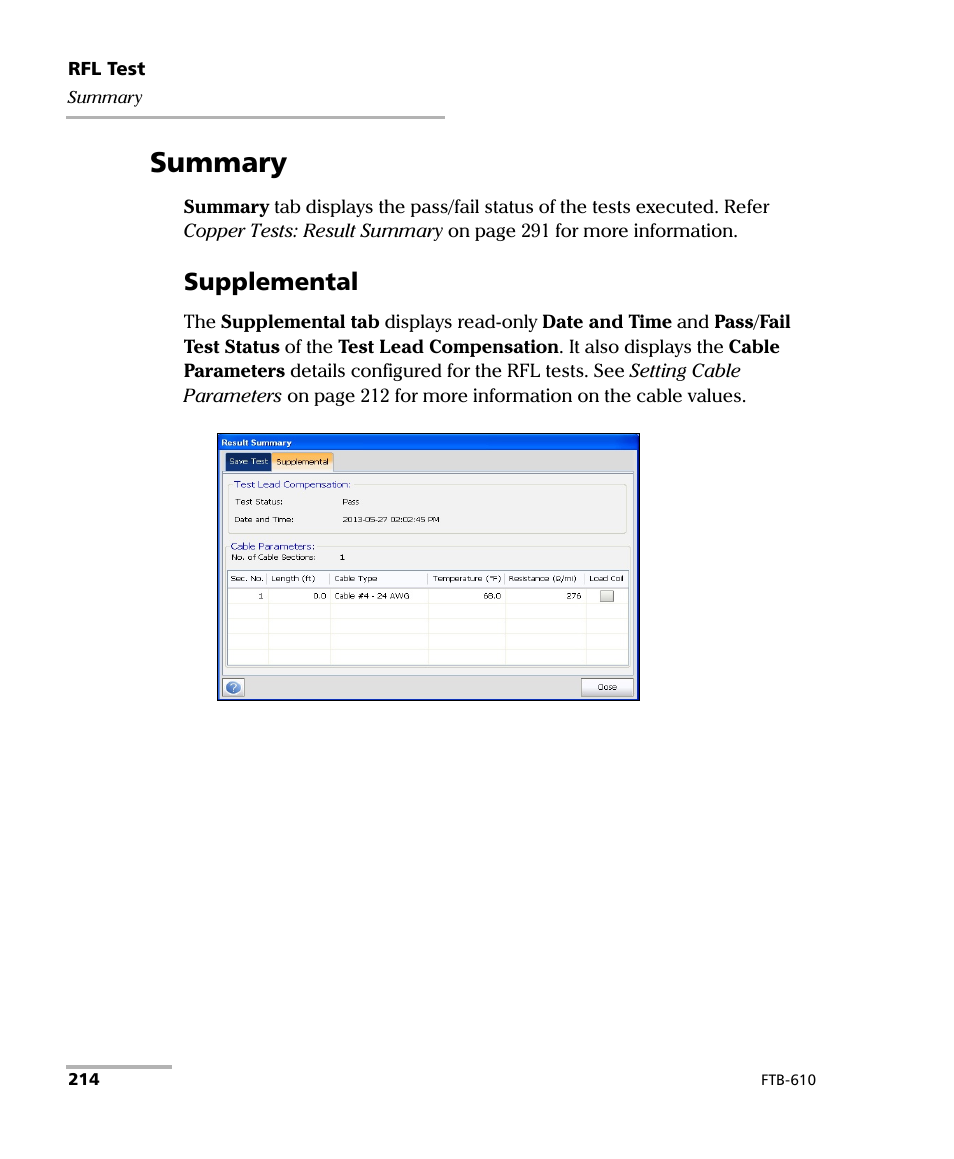 Summary, Supplemental | EXFO FTB-610 Wideband Copper Test Module User Manual | Page 222 / 326