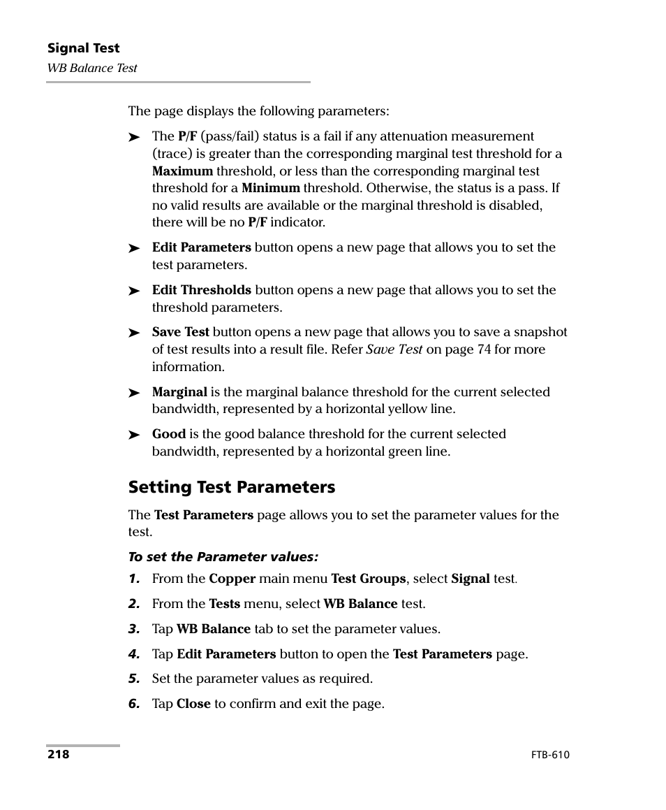 Setting test parameters | EXFO FTB-610 Wideband Copper Test Module User Manual | Page 226 / 326