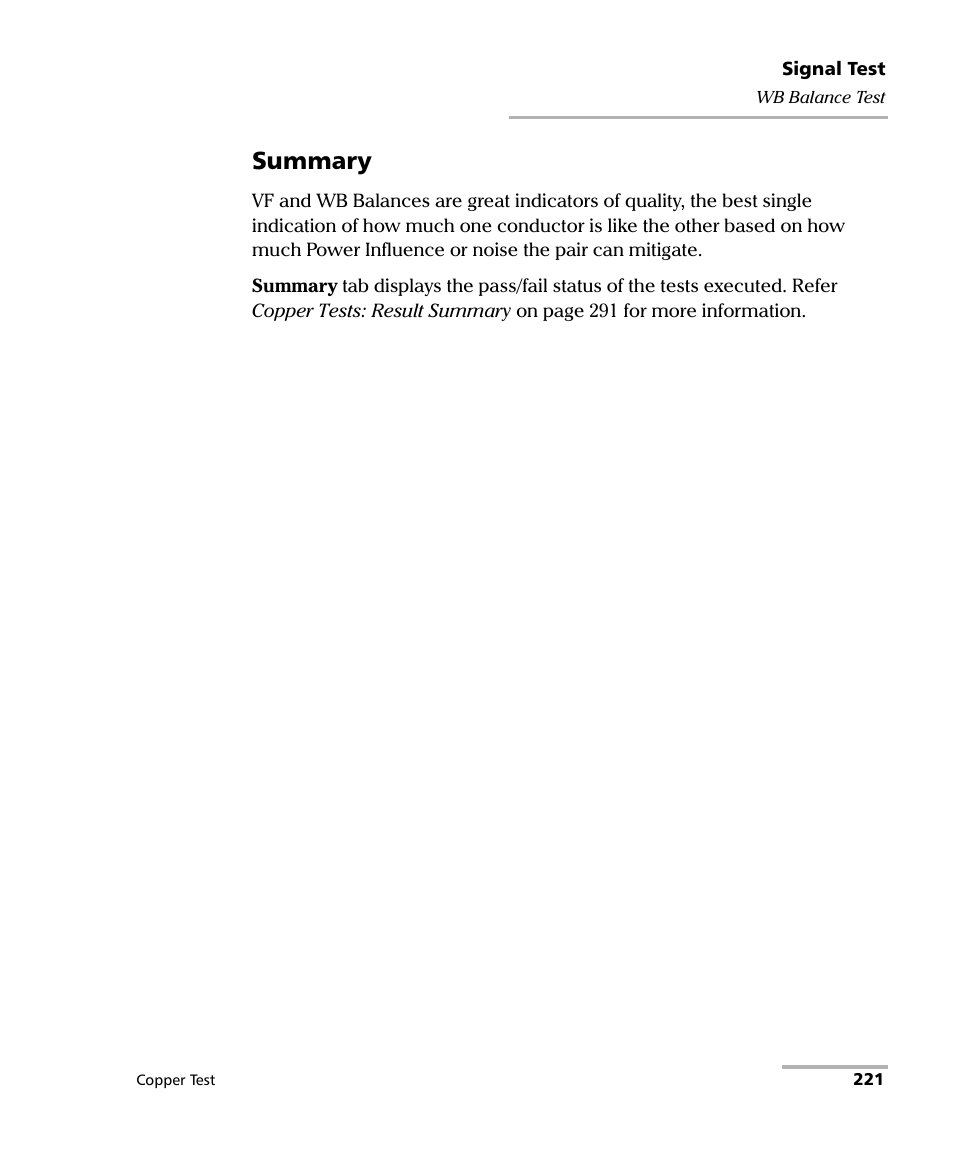 Summary | EXFO FTB-610 Wideband Copper Test Module User Manual | Page 229 / 326