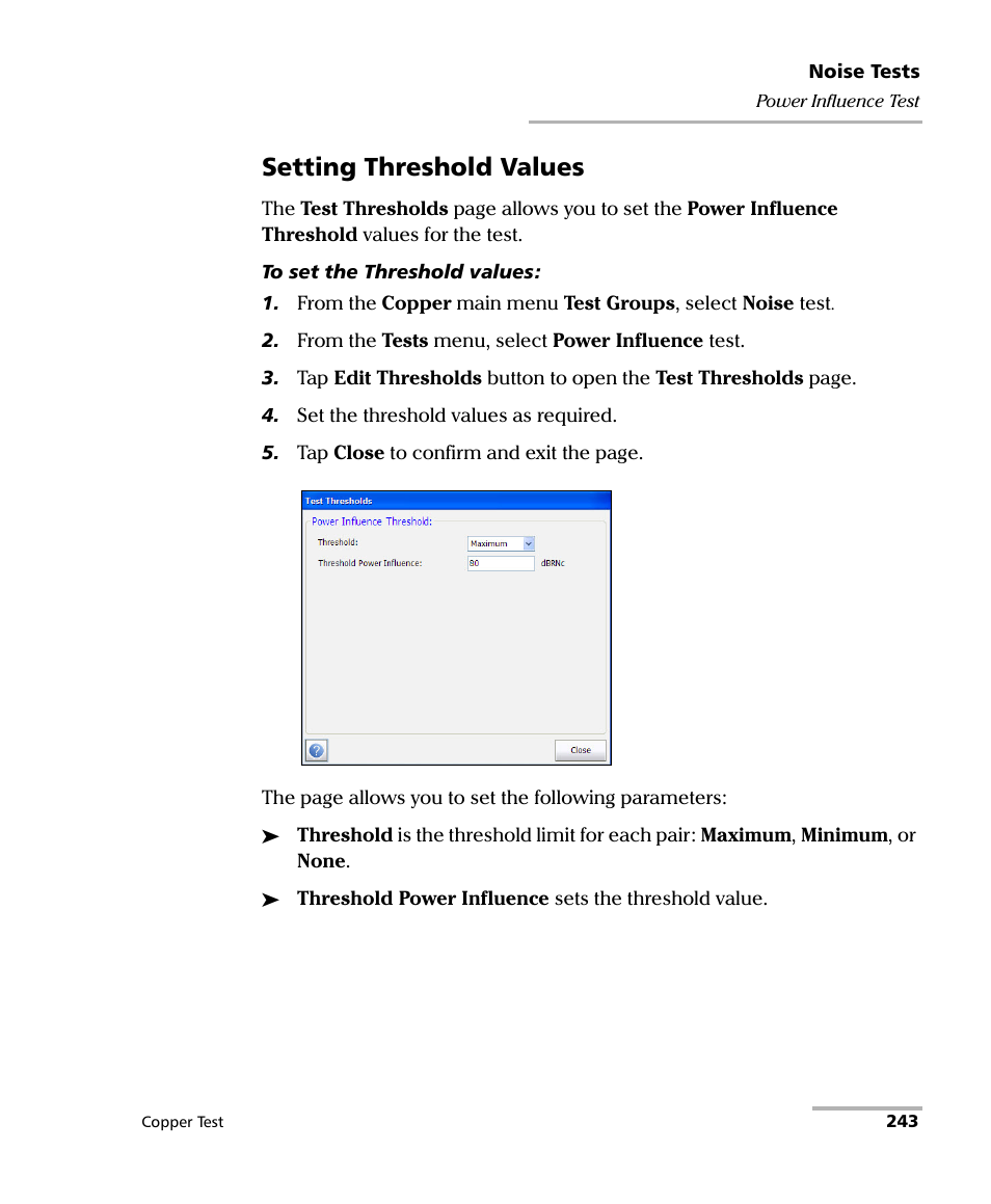 Setting threshold values | EXFO FTB-610 Wideband Copper Test Module User Manual | Page 251 / 326