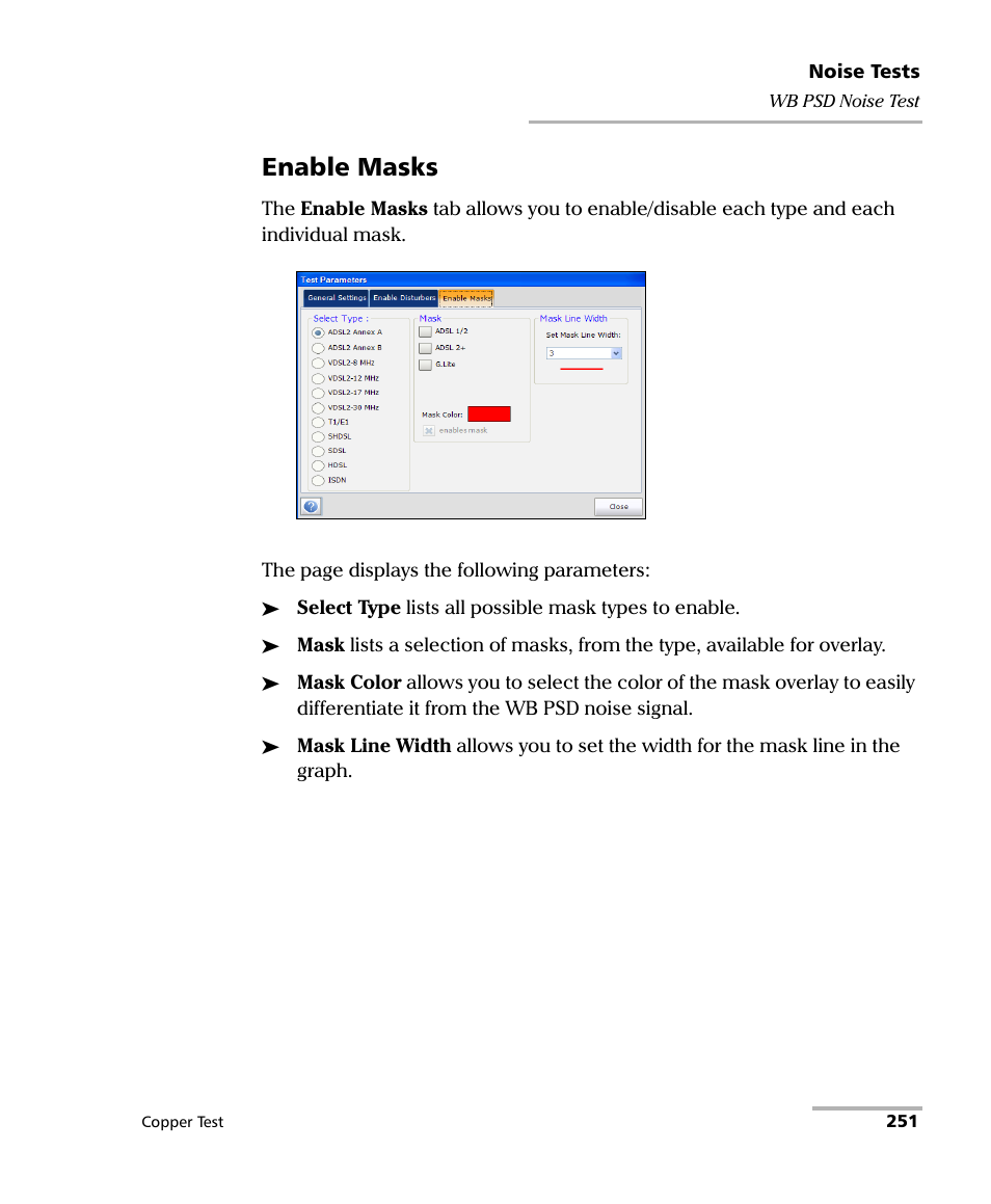 Enable masks | EXFO FTB-610 Wideband Copper Test Module User Manual | Page 259 / 326