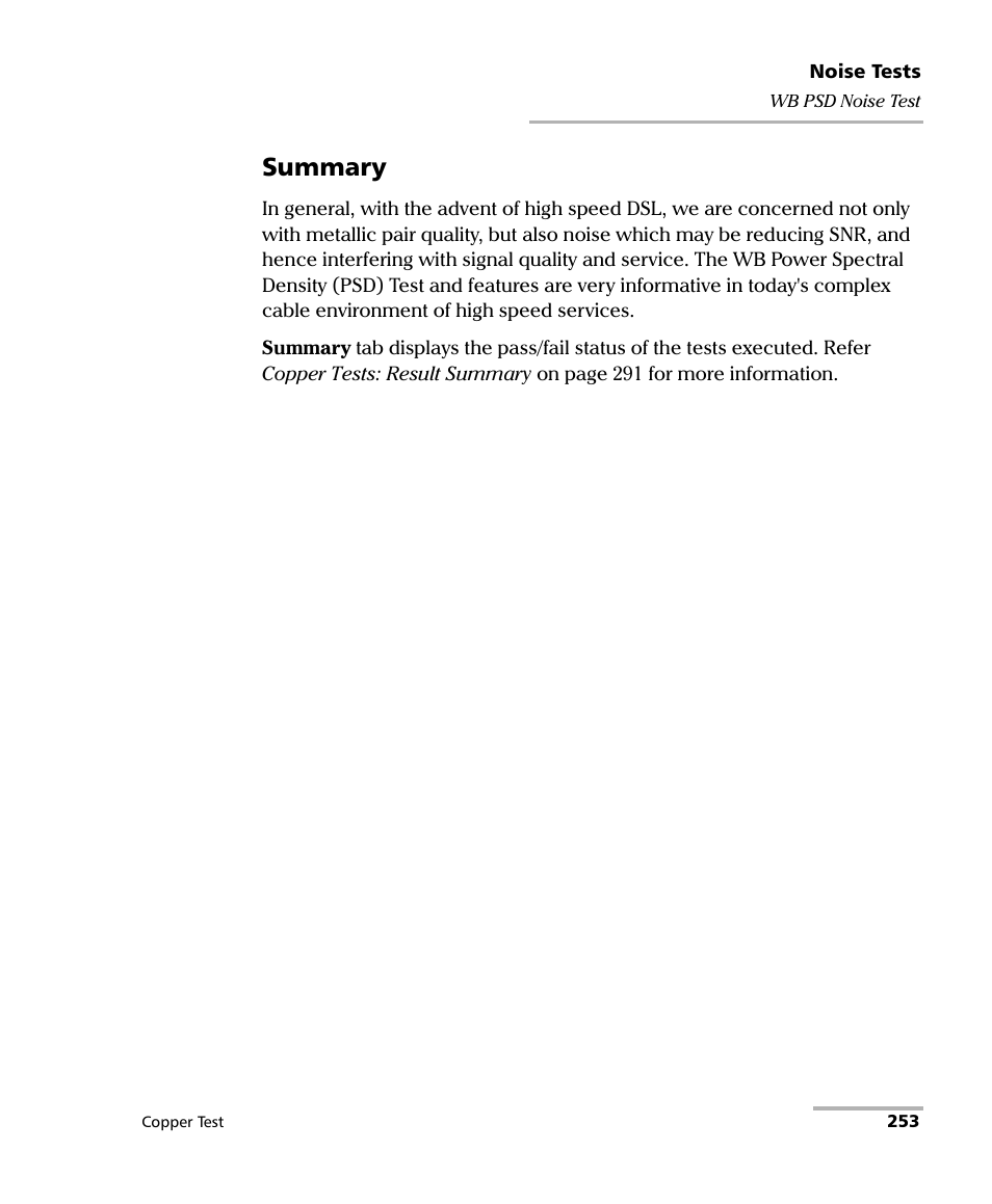 Summary | EXFO FTB-610 Wideband Copper Test Module User Manual | Page 261 / 326