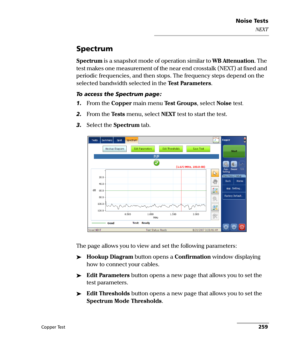 Spectrum | EXFO FTB-610 Wideband Copper Test Module User Manual | Page 267 / 326