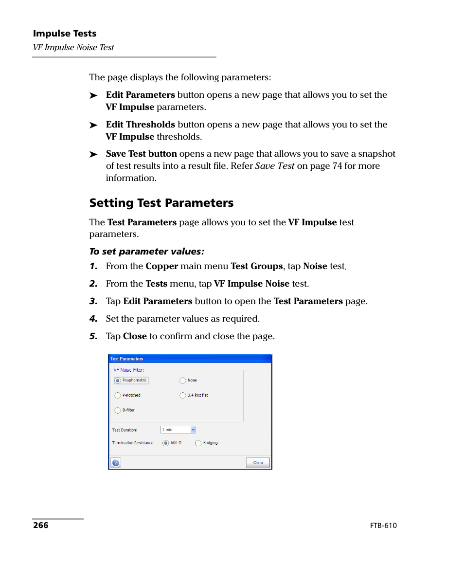 Setting test parameters | EXFO FTB-610 Wideband Copper Test Module User Manual | Page 274 / 326