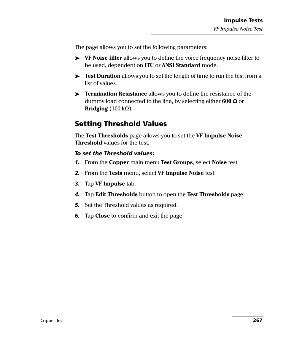 Setting threshold values | EXFO FTB-610 Wideband Copper Test Module User Manual | Page 275 / 326