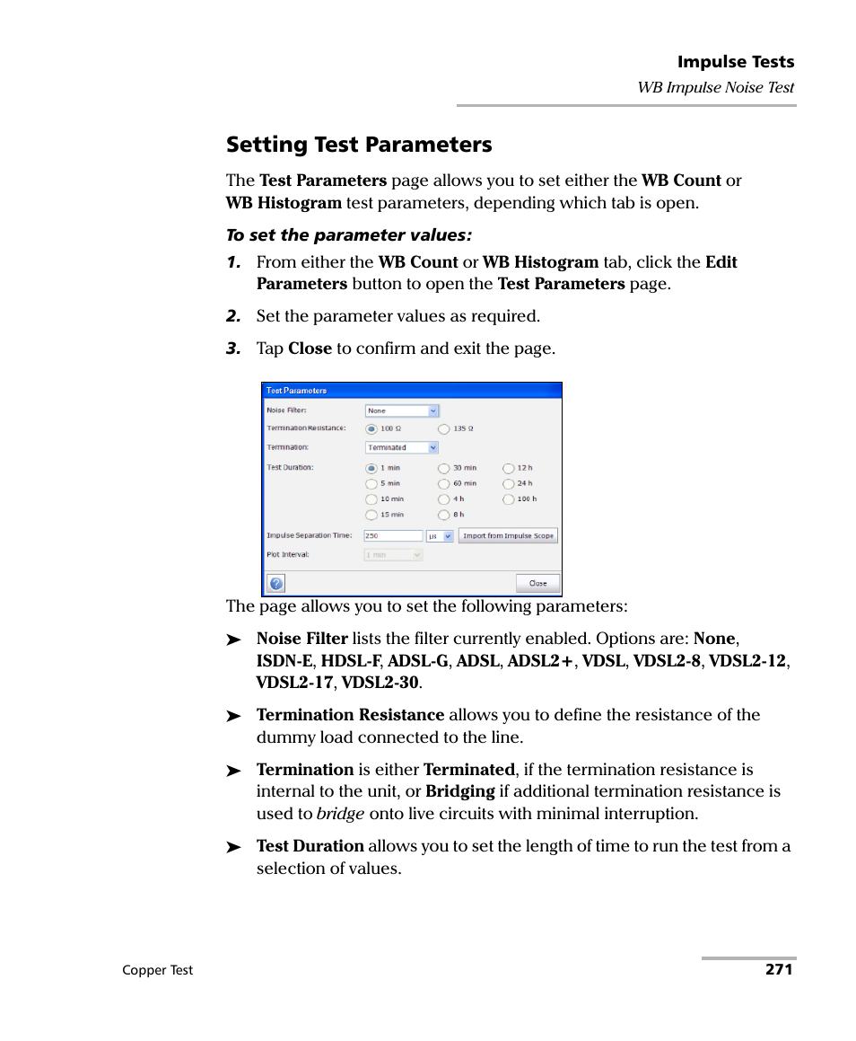 Setting test parameters | EXFO FTB-610 Wideband Copper Test Module User Manual | Page 279 / 326