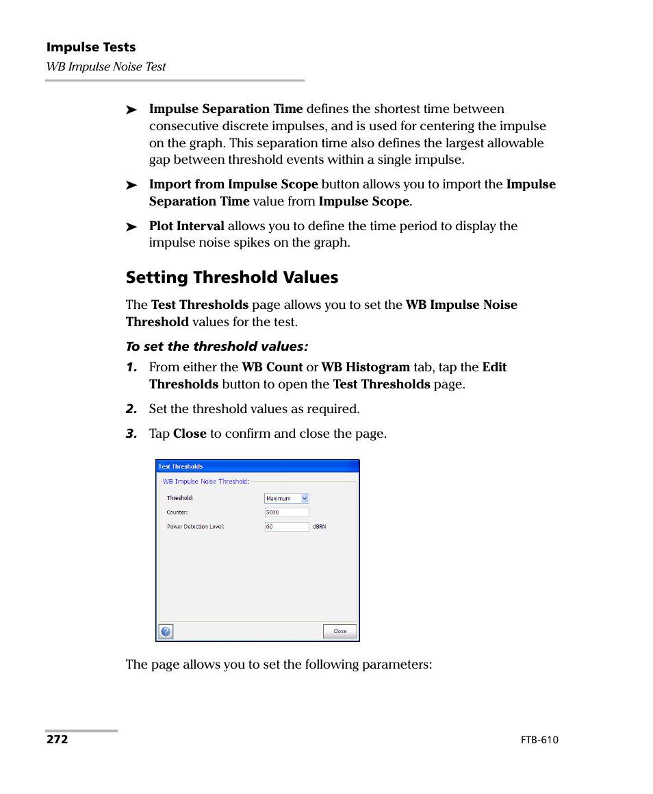 Setting threshold values | EXFO FTB-610 Wideband Copper Test Module User Manual | Page 280 / 326