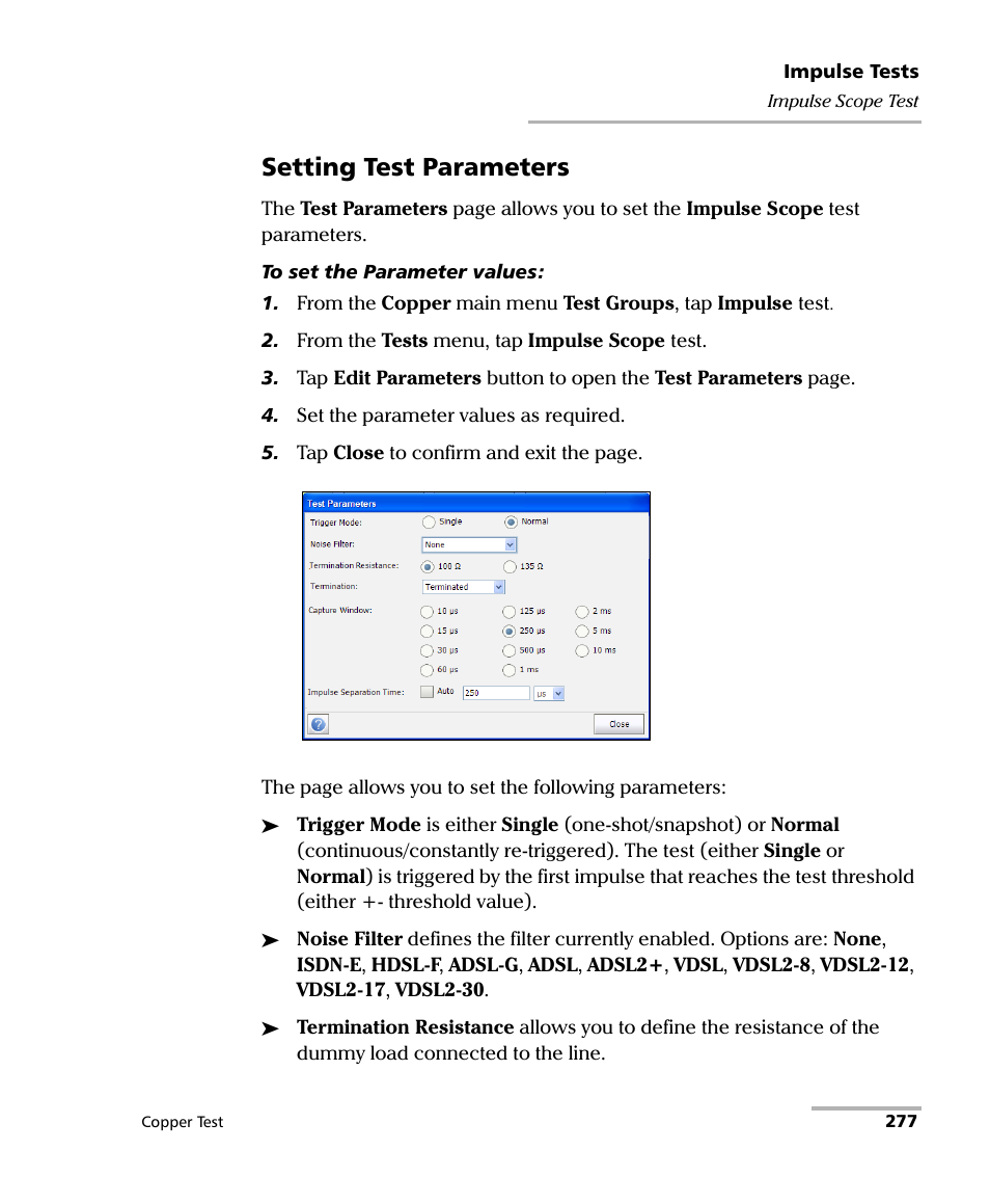 Setting test parameters | EXFO FTB-610 Wideband Copper Test Module User Manual | Page 285 / 326