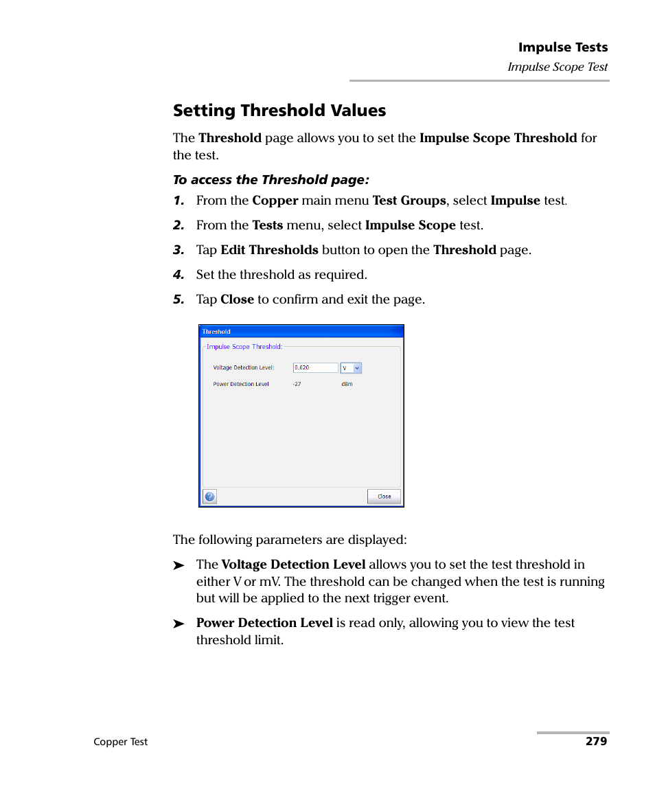 Setting threshold values | EXFO FTB-610 Wideband Copper Test Module User Manual | Page 287 / 326