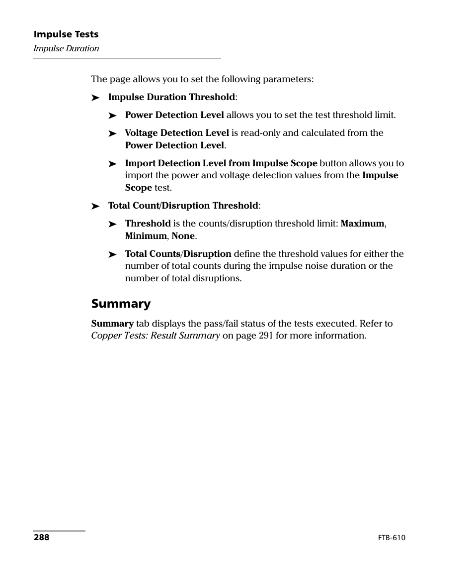 Summary | EXFO FTB-610 Wideband Copper Test Module User Manual | Page 296 / 326