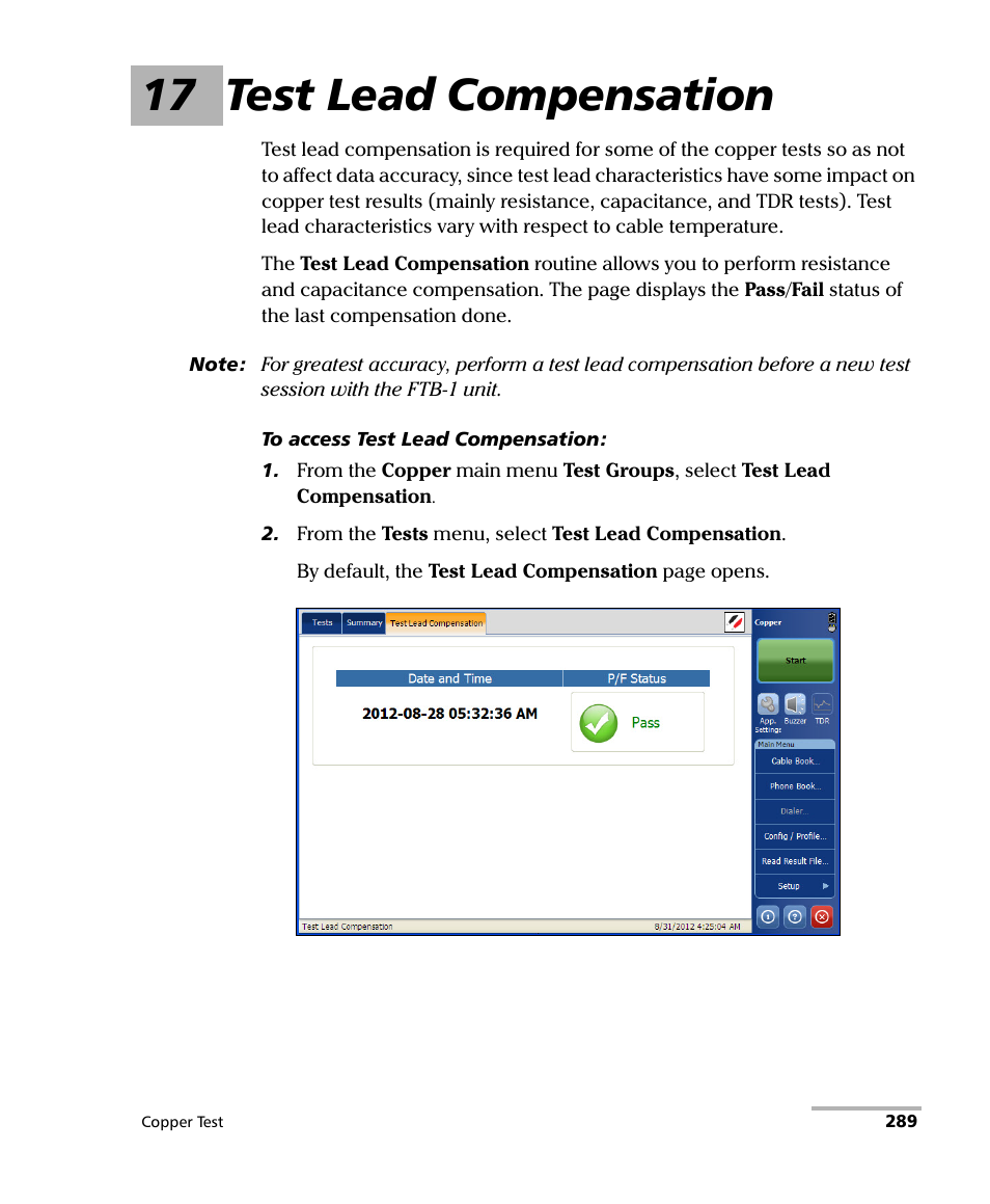 17 test lead compensation | EXFO FTB-610 Wideband Copper Test Module User Manual | Page 297 / 326