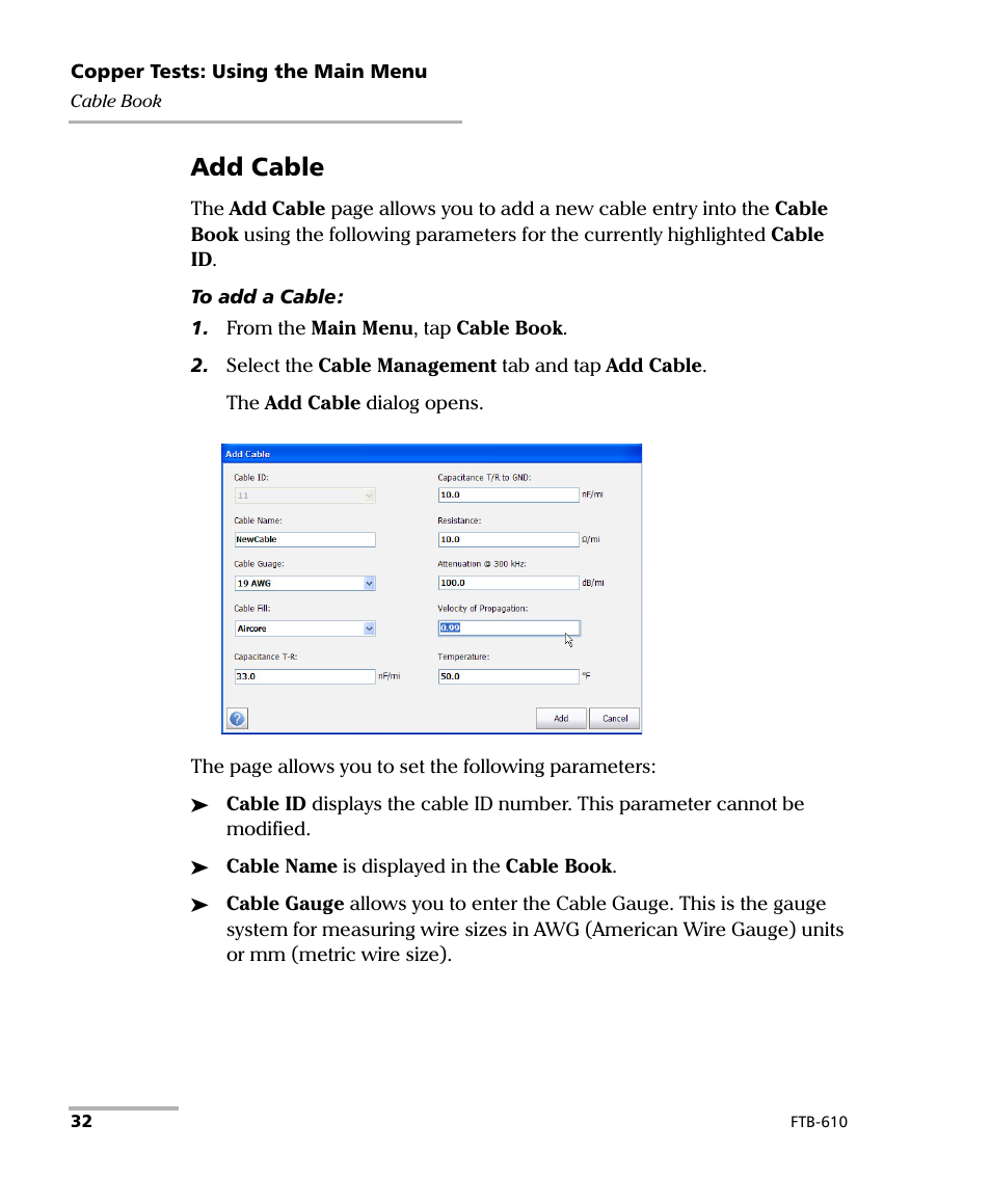 Add cable | EXFO FTB-610 Wideband Copper Test Module User Manual | Page 40 / 326