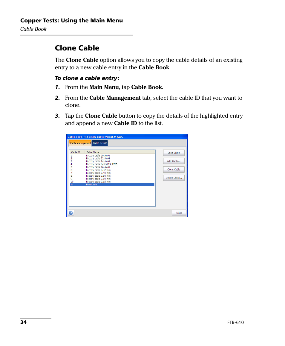 Clone cable | EXFO FTB-610 Wideband Copper Test Module User Manual | Page 42 / 326