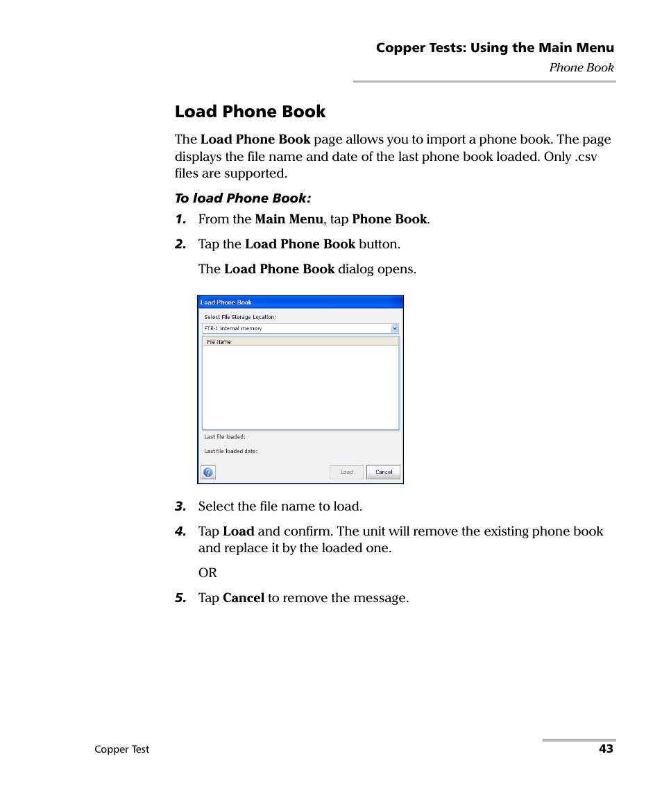 Load phone book | EXFO FTB-610 Wideband Copper Test Module User Manual | Page 51 / 326