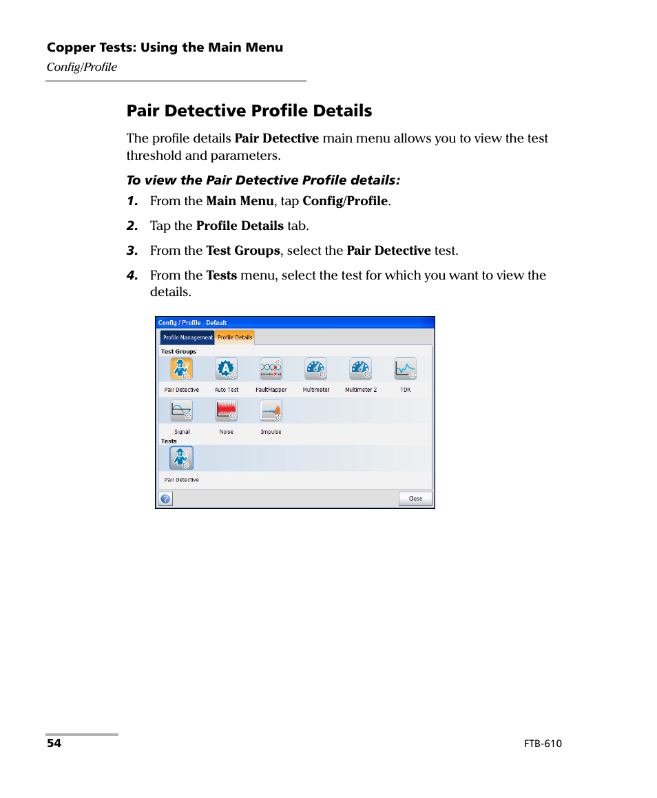 Pair detective profile details | EXFO FTB-610 Wideband Copper Test Module User Manual | Page 62 / 326