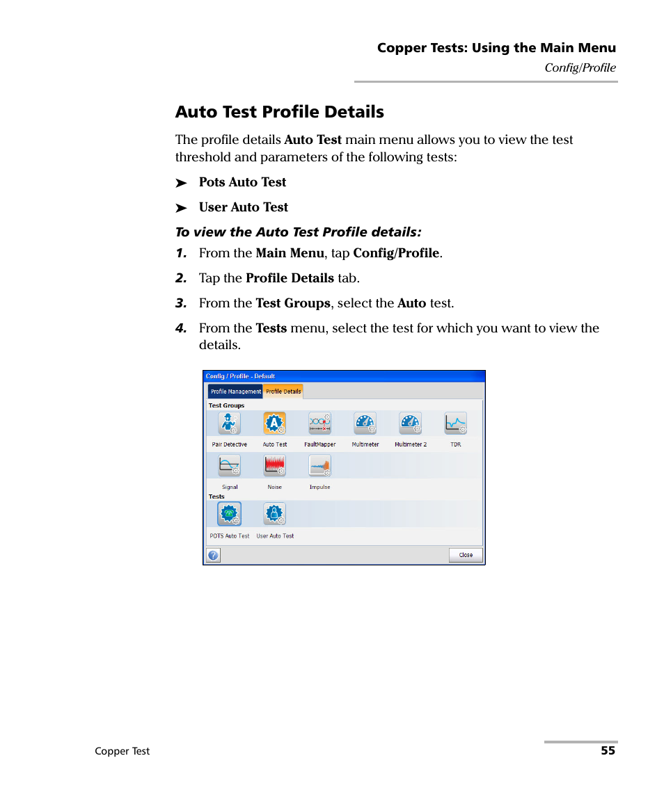 Auto test profile details | EXFO FTB-610 Wideband Copper Test Module User Manual | Page 63 / 326