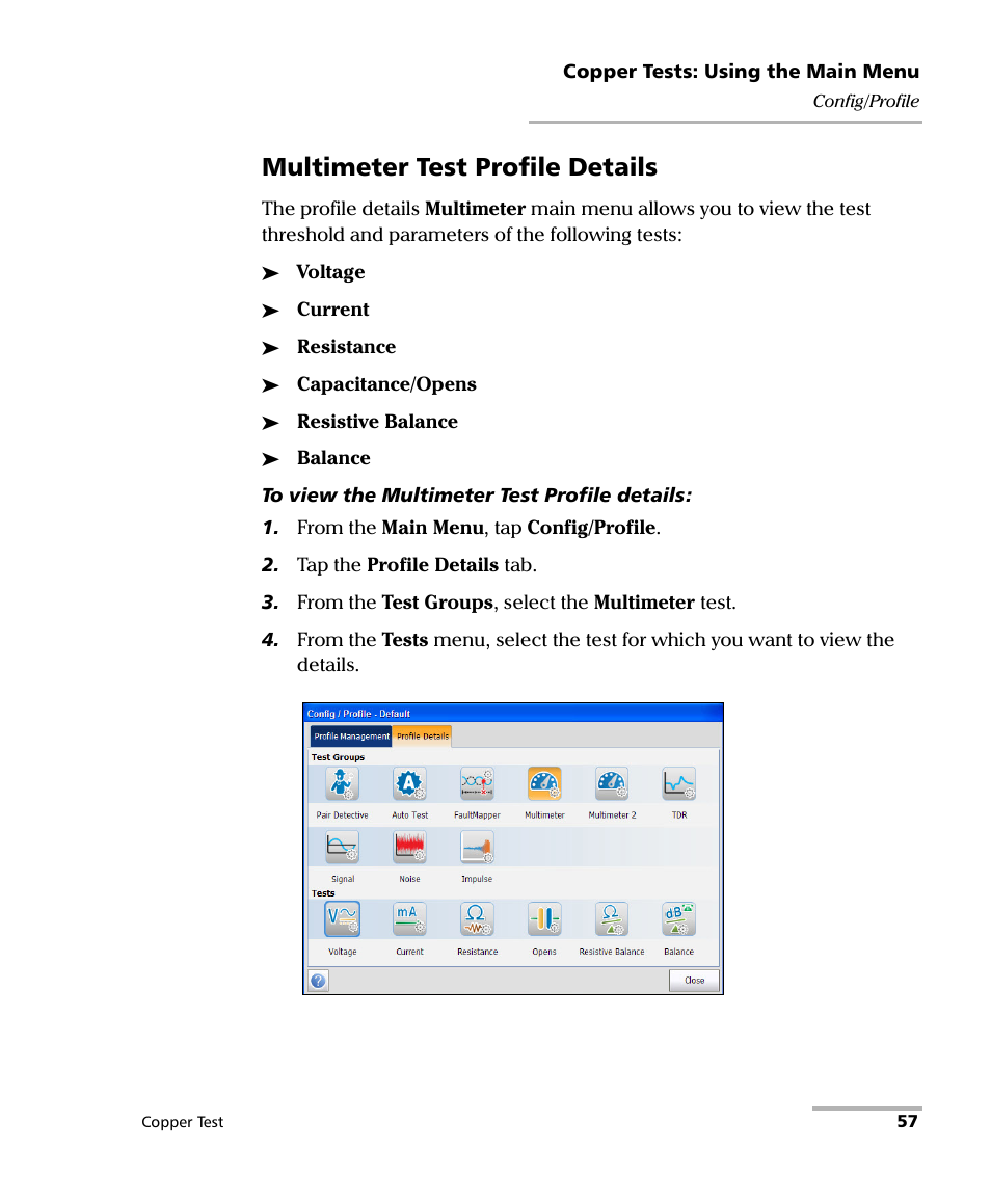 Multimeter test profile details | EXFO FTB-610 Wideband Copper Test Module User Manual | Page 65 / 326