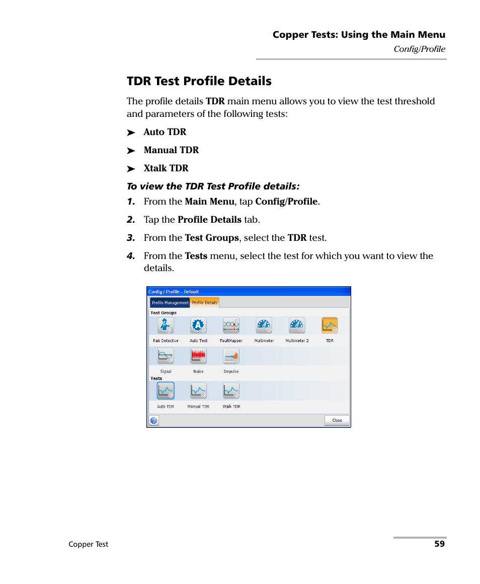 Tdr test profile details | EXFO FTB-610 Wideband Copper Test Module User Manual | Page 67 / 326