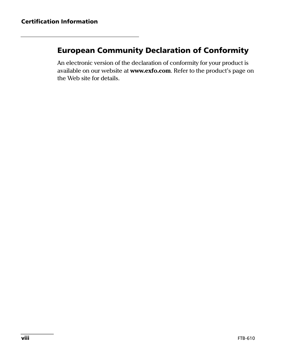 European community declaration of conformity | EXFO FTB-610 Wideband Copper Test Module User Manual | Page 8 / 326