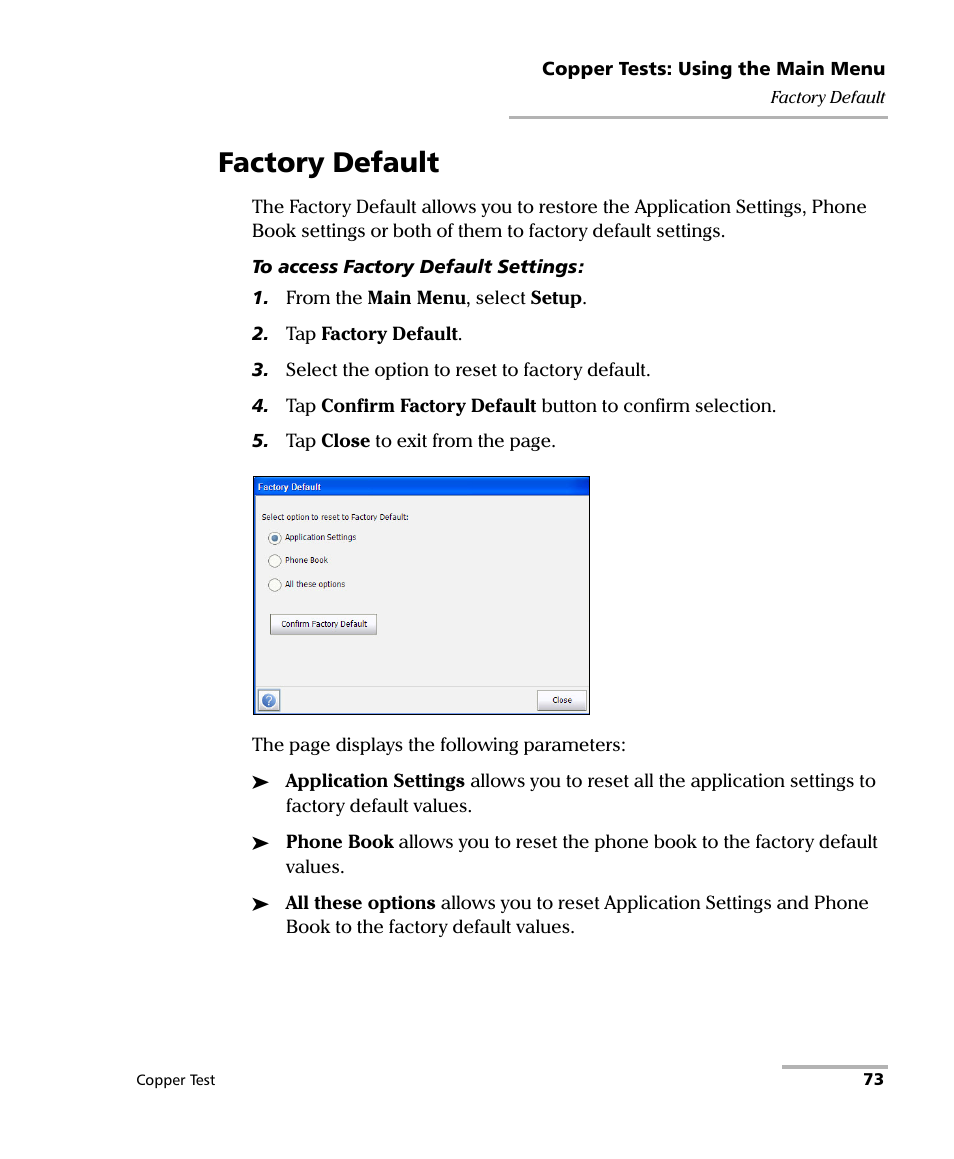 Factory default | EXFO FTB-610 Wideband Copper Test Module User Manual | Page 81 / 326